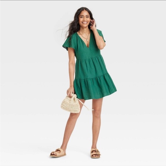 Teal V-Neck Dress - Picture 5 of 6